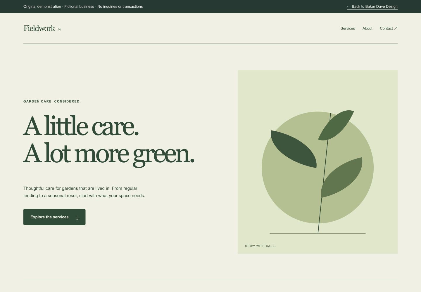 Fieldwork demonstration homepage, showing the actual page design and layout.